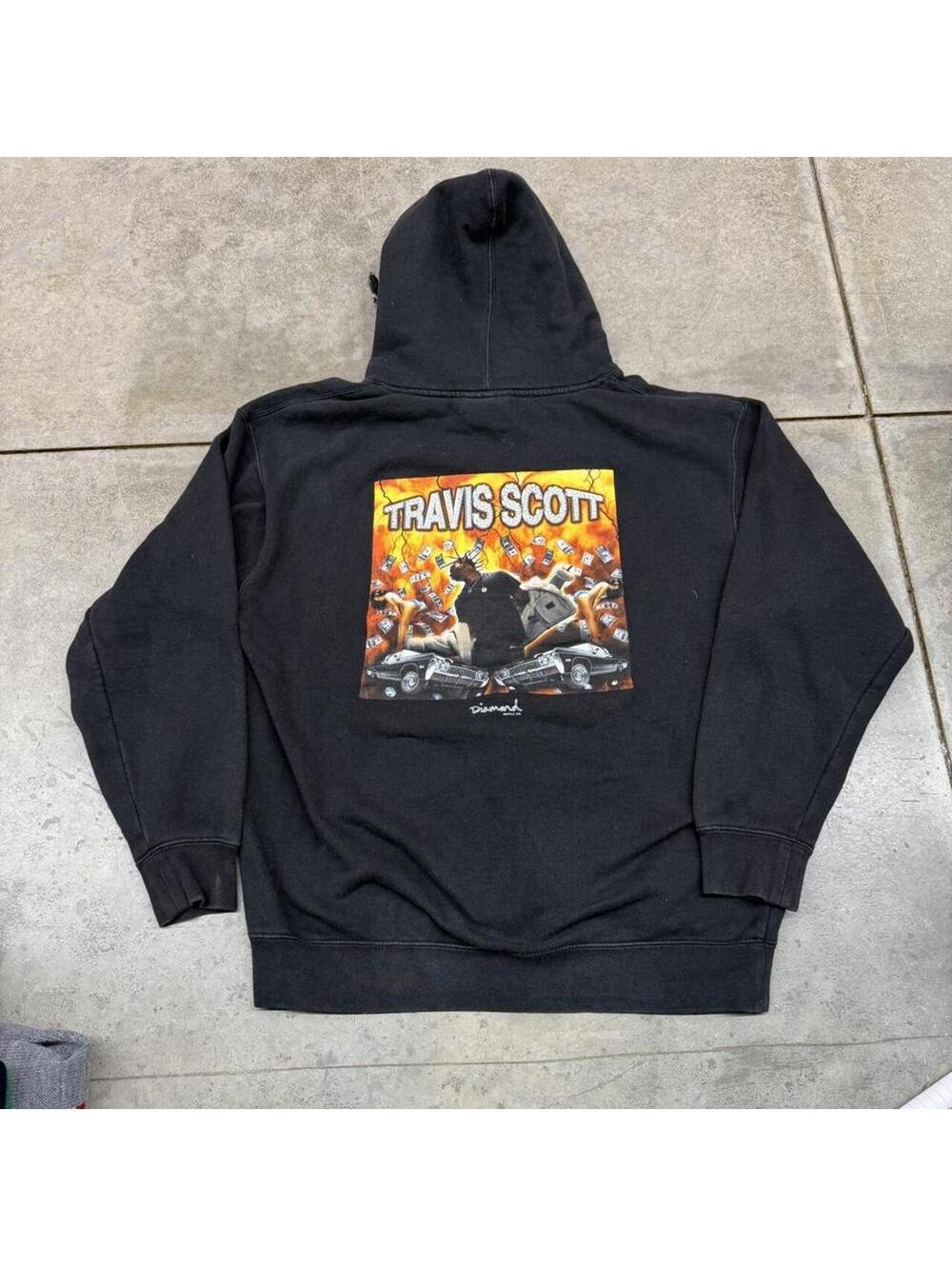 travis scott huf worldside black hoodie size large